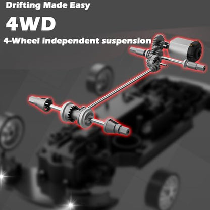 HTURCCOP 1:20 RC Drift Car 2.4GHz 4WD High Speed Drift Remote Control Cars Vehicle with LED Lights and Drifting Tires Batteries x2 Racing Sport Toy Cars for Adults Boys Girls Kids (Black 1:20) - color: Black 1:20