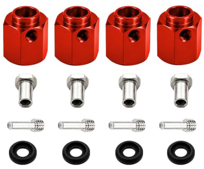 4PCS 12mm Hex Hub 12mm Offset Wheel Hex Extension for Traxxas TRX4 TRX6 | CNC Metal Wheel Spacer for RC Crawlers Helps Increase Track Width and Side-Hill Stability Reduce Vibration Add Tire Clearance - color: red