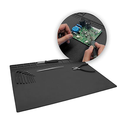 Handook Silicone Soldering Mat, Repair Mat, 16 x 12 Inch, Black | Heat Resistant 932°F, For Cellphone, Computer, PCB Board, Watch, Electronic Repair Mat, For Soldering Station Iron Gun - color: Black