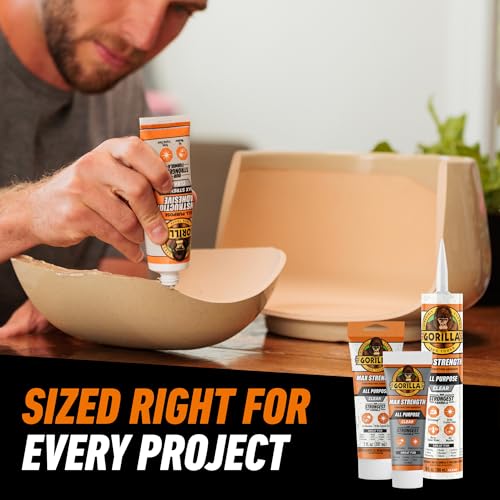 Gorilla Max Strength Construction Adhesive, Clear, 7 oz Tube, 1-Pack | Waterproof Gap-Filling Formula, Bonds Wood, Metal, Tile, Stone, Glass, Mirror, Indoor & Outdoor Use, Paintable & Sandable - size: 7oz, style: 1 Pack