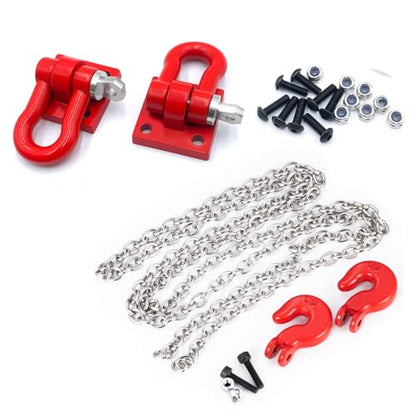 RCLIONS 1/6th Red D Shackles/Tow Hook with Trailer Tow Chain for AXIAL SCX6 AXI05000 JLU SCX6-II RC Crawler Car Decorations Accessories