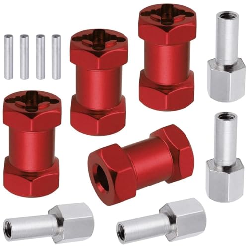 4-Pack HobbyPark 12mm Wheel Hex Drive Hubs Combiner Coupler Aluminum 20mm Offset Extension for 1/10 RC Crawler Car Parts (Red) - color: Red, size: 20mm Length