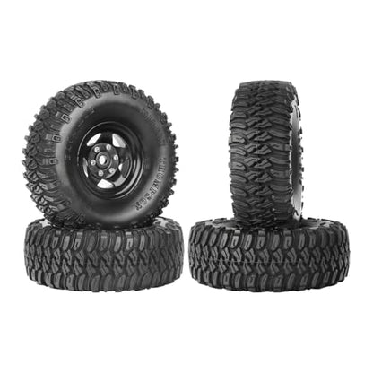 4PCS 1.55 Inch Aluminum Alloy 5Spoke Beadlock Wheel Rim Tyre and 95mm Rubber Tires Set for 1/10 RC Rock Crawler Car Upgrade Parts for Tamiya Axial AX90069 D90 TF2 CC01 LC70(A-Black) - color: A-black