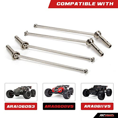RCAWD CVD Driveshaft 183mm for ARRMA 6S, 1/8 Kraton 6S, Notorious 6S, Outcast 6S & 1/7 Fireteam 6S Upgrades Parts, #45 Steel Drive shafts Hop Ups for #AR220033#ARAC3985 Silver - color: Silver