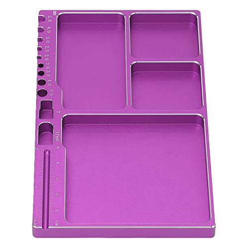 RC Magnetic Tray, 16x10x1.1cm Universal Aluminium Alloy Screw Tray RC Model Repair Tool Tray with Magnetic Pad for RC Trucks (Purple) - color: Purple