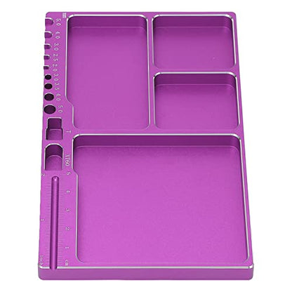 RC Magnetic Tray, 16x10x1.1cm Universal Aluminium Alloy Screw Tray RC Model Repair Tool Tray with Magnetic Pad for RC Trucks (Purple) - color: Purple