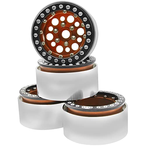 4Pack ShareGoo Aluminum Alloy 1.9" Beadlock Wheel Rims Hubs Compatible with Traxxas TRX4 Axial SCX10 RCAWD D90 D110 Tamiya CC01 1/10 RC Crawler Car (Orange) - color: Orange