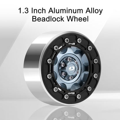 1.3" Beadlock Wheels & M/T Tires for TRX4M SCX24 Ascent-18 | RC Aluminum Beadlock Wheels Secure Mud Terrain Tires for 1/18 1/24 RC Micro Crawlers Upgrades - color: Cyan Titanium