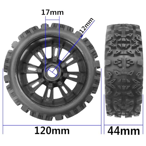 1/8 RC Buggy Tires 17mm Hex Wheels Rims & Rubber Tires Compatible with Arrma Typhon 6S 3S Talion 6S Team Losi HPI 1/8 RC Car 4PCS