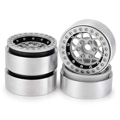 4PCS 1.9" Beadlock Wheels Rims Set, Matte Silver + Matte Black | Aluminum Alloy, Upgrade Parts, For 1/10 Axial SCX10 CC01 D90 TRX4, RC Crawler Car - color: Matte Silver + Matte Black