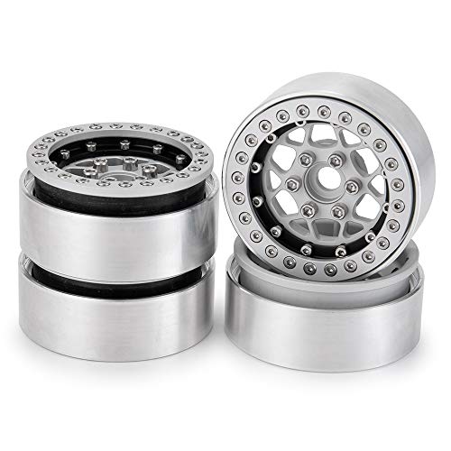 4PCS 1.9" Beadlock Wheels Rims Set, Matte Silver + Matte Black | Aluminum Alloy, Upgrade Parts, For 1/10 Axial SCX10 CC01 D90 TRX4, RC Crawler Car - color: Matte Silver + Matte Black