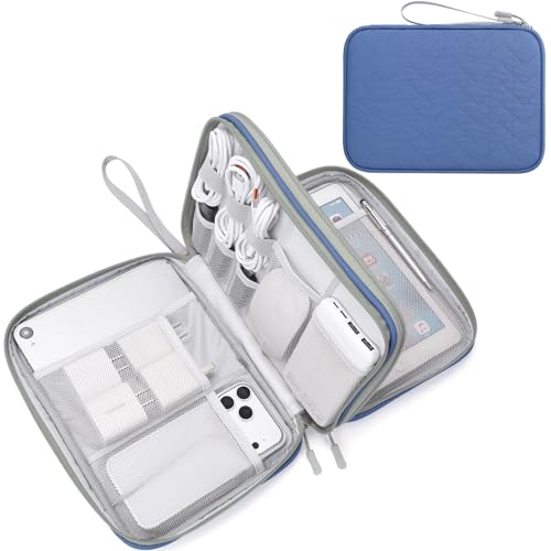 FYY Electronic Organizer, Extra Large Travel Cable Organizer Bag Pouch Portable Waterproof Double Layers All-in-One Storage Bag for iPad, Cable, Power Bank, Laptop Charger for Office, Blue-Pattern - color: Blue Quilted, size: Extra Large