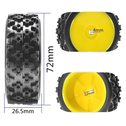 ShareGoo 72mm RC 1/10 On Road Rubber Tires & Wheel Rims 12mm Hex Compatible with Tamiya TT01 Kyosho Fazer Mk2 Traxxas 4Tec 2.0 HSP HPI 1/10 RC On Road Racing & Touring Car(Yellow) - color: Yellow