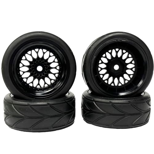4PCS 64mm Rubber Tires and Plastic Wheel Rims Set 12mm Hex Replacement Part for Sakura Tamiya TT02 HPI HSP Kyosho 1/10 RC On Road Run-flating Touring Racing Car Tyre (Black, Offset:6mm) - color: Black, size: Offset:6mm