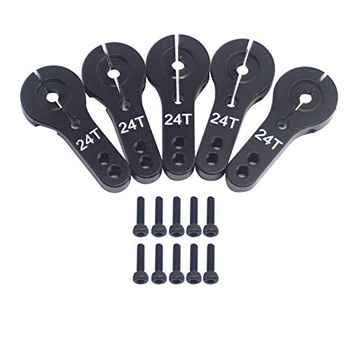 5Pack Share Goo Aluminum 24T Servo Horn M3 Threads Motors Steering Arm Compatible with Hitec Servo Motor RC Car Truck Buggy Airplane (Black) - color: Black