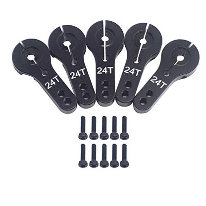 5Pack Share Goo Aluminum 24T Servo Horn M3 Threads Motors Steering Arm Compatible with Hitec Servo Motor RC Car Truck Buggy Airplane (Black) - color: Black