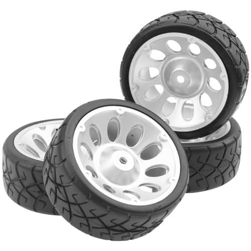 ShareGoo RC 1/10 On Road Tires OD2.55 Rubber & Plastics Wheel Rims 12mm Hex Compatible with HSP Tamiya TT01 XV01 Kyosho WR8 Sakura WLtoys Traxxas 1/10 RC On-Road Racing Touring Car