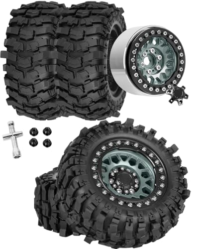 1.9 Beadlock Wheel & Tire Set, 88x36mm Rubber Crawler Tires Aluminum Alloy 1.9 Inch Beadlock Rims Compatible with 1/12 M-J-X H12Y H12Y+ H12P, MN-128 RC Climbing Car,Titanium w/Black - color: Titanium W/Black