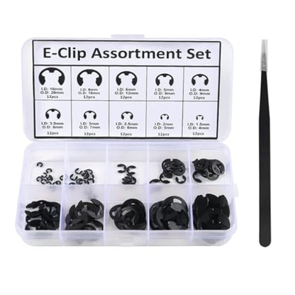 120pcs E-Clip Circlip External Retaining Clips Assortment Set Hardened Steel Circlip Kit Anti Walk Washers 1.5/2 /3/4/5/6/7/8/9/10mm