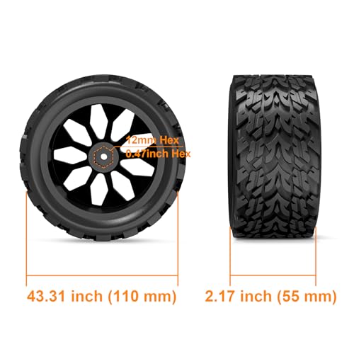 Hosim RC Car 12mm Hex Wheels & Tires F28-LZ02 for 1/8 X17 X27 X25 RC Car Replacement Parts 1/8 Scale High Speed RC Truck Crawler Buggy X27-LZ01 Accessory Replacement