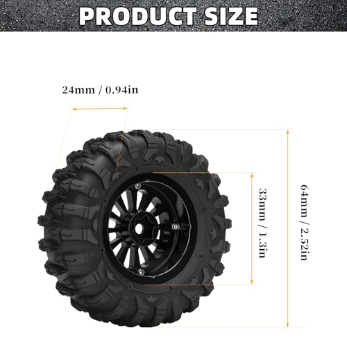 daitoku 1.3 Beadlock Wheels and Tires 1.3" Wheel Tires Set for 1/18 1/24 Trx4m SCX24 RC Crawler Car (4PCS) - Black - color: Black