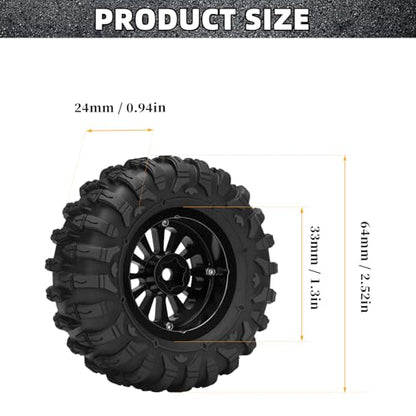 daitoku 1.3 Beadlock Wheels and Tires 1.3" Wheel Tires Set for 1/18 1/24 Trx4m SCX24 RC Crawler Car (4PCS) - Black - color: Black
