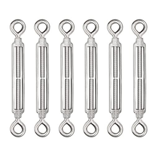 M8 Eye & Eye Turnbuckle, 304 Stainless Steel Turnbuckle Heavy Duty Wire Rope Tension 6 Pcs - style: Eye & Eye-M-8