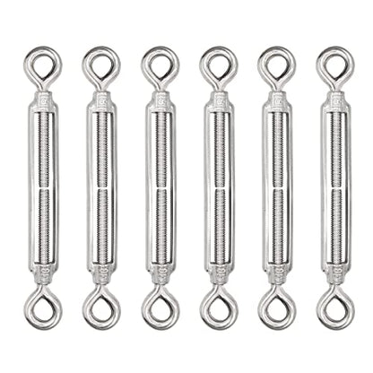 M8 Eye & Eye Turnbuckle, 304 Stainless Steel Turnbuckle Heavy Duty Wire Rope Tension 6 Pcs - style: Eye & Eye-M-8