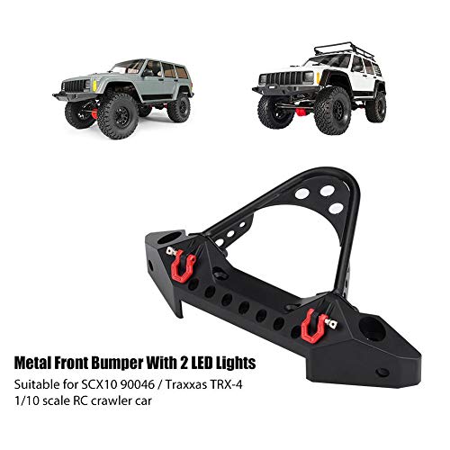 Rc Car Metal Front Bumper with 2 Led Lights for Traxxas 1/10 Scale Crawler