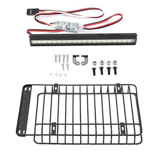 RC Car Roof Rack with LED Light Bar Universal Stainless Steel Accessory for Crawler Climbing Truck Upgrade DIY Installation
