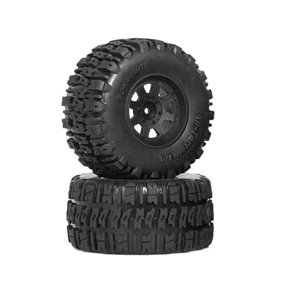 1/10 RC Short Course Truck Tires and Plastic Wheels 12mm Hex Off Road Front and Rear Tyres OD 115mm for 1:10 Scale Buggy Truck Car TRAXXAS Slash4X4 HuanQi 727 ARRMA SENTON 3S Losi 4PCS