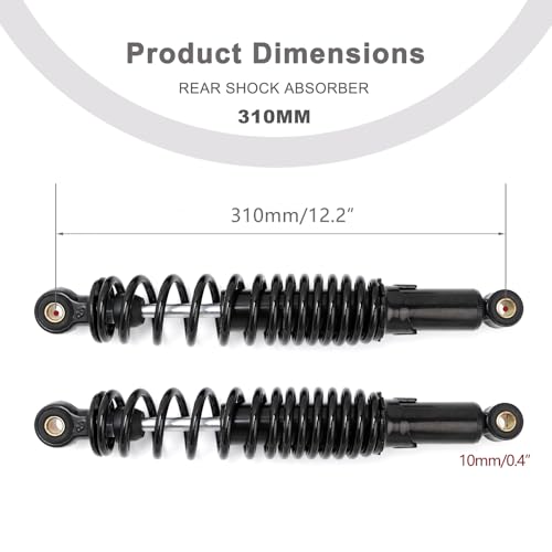 Minho Dual Rear Shock Absorbers with Adjustable Spring Preload in Heavy Iron Material Compatible with Chinese GY6 4-Stroke Engine Taotao ATV Go Kart,Black Color,310MM Length - size: 310mm
