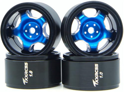 RC 1.0 Beadlock Wheels Offsets -2 Aluminum Rims For AX24 1/18 1/24 Scale SCX24 Deadbolt RC Crawler Car Wheels Upgrades 4Pc (Blue Black) - color: Blue Black