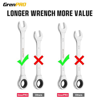 GRENPRO 22PC Ratcheting Wrench Set SAE&Metric Combination Open End Wrenches | 1/4"-3/4"&6-18mm Ratchet Wrenches, Gauge CR-V 72-Tooth 5° Swing 12Pt Mechanic Tools Sets, Roll Pouch for Auto & Home Repair - style: 22PCS Ratcheting Wrench Set Metric&SAE