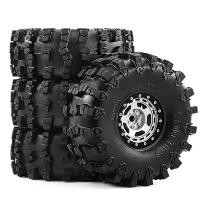 2.2" Beadlock Wheel Rims and Rubber Crawler Tires 150mm (5.91in) for 1/10 RC Crawler SCX10 RBX10 Wraith TRX4 (Silver) - color: Silver
