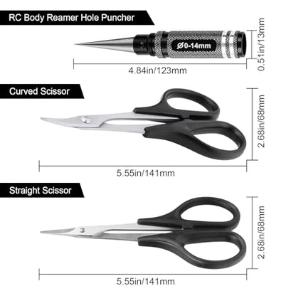 RC Body Reamer Hole Puncher, Curved Scissors & Straight Scissor RC Car Body Mounting 3pc Combo Set,0-14mm Hole (Black) - color: Black