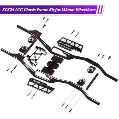 Alum LCG Chassis & Brass Skid Plate, 12° Angled 133mm Wb for SCX24 | Supports Multi-point Shock Installation, Integrated Bracket, For SCX24 Bronco JLU C10 4Runner