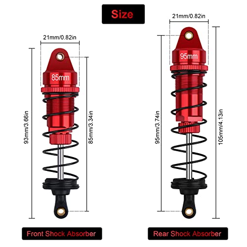 4Pcs RC Shocks 85mm Front Shock & 95mm Rear Shock Absorber Set | Update Parts Compatible with 1/10 1/12 WLtoy Kyosho Tamiya Losi RC Buggy/Rally Racing Cars (Red) - color: 1/10 Scale Red
