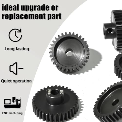 5Pcs 0.8M Hardened Steel Pinion Gear Set 5mm Shaft 31T 32T 33T 34T 35T Motor Pinion Gear with M4 Screw and Hex Key, for Arrma HPI Kyosho Losi Axial Traxxas Tamiya 1/10 RC Car and 540/550 Motors - size: 0.8M-5mm-31-35T