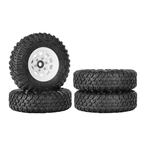 4PCS RC Car 1.55 Inch Tyres Aluminum Alloy Metal Beadlock Wheel Rim and Rubber Tires for 1/10 RC Crawler Car for Axial AX90069 D90 TF2 Tamiya CC01 LC70 MST JIMNY(85mm-10Holes White) - color: 85mm-10Holes White