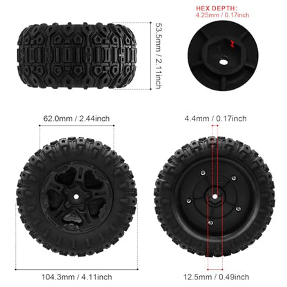 GOUPRC 12.5mm Hex RC Wheel Tires Set, 4.1 * 2.1 Inches 4PCS Swamp Claw Mud Terrain Tires Accessories for Traxxas Mini Maxx 1/12 RC Crawler Car Truck Buggy