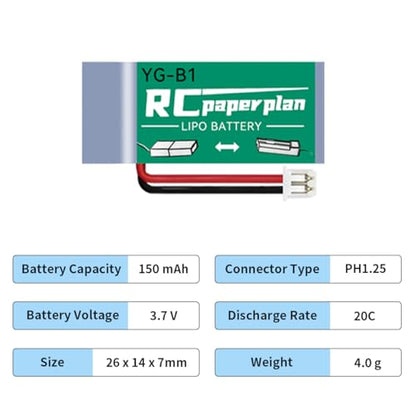 HAWK'S WORK 2 Pcs 3.7V Lipo Battery, 150 mAh Rechargeable Lithium Polymer Battery for RC Plane Helicopter Drone All Models & Toys (PH1.25 Connector) - size: 150mAh-PH1.25