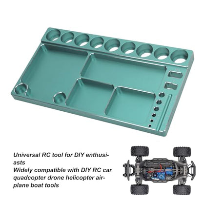 RC Screwdriver Tool Storage Rack, Aluminum Alloy Magnetic RC Socket Screws Tray Organizer, Prevent Slip Tool Holder with 4 Magnetic Pads for 1/8 1/10 1/12 RC Car, Airplane, Helicop (Green) - color: Green