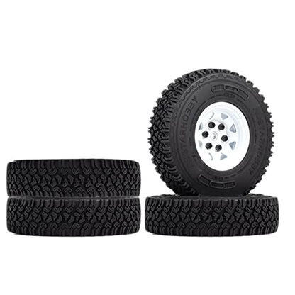 4PCS/Set 1.55 Inch Beadlock Metal Wheel Rim Rubber Tires Compatible with 1/10 RC Crawler Car Axial AX90069 D90 TF2 Tamiya CC01 LC70 (White) - color: White