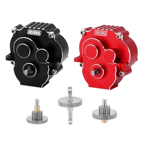 INJORA Transmission Gearbox with 16.6/1 Gears Pinion CNC Aluminum Complete Transmission for TRX4M 1/18 RC Crawler Upgrade(Black)