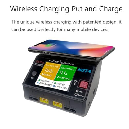 HOTA D6 Pro Lipo Battery Charger AC200W DC650W 15A Dual Channel Smart Charger Quad Multi-Functions Charging for Nicd LiHv NiMH Lipo Battery RC Drone RC Car Parts