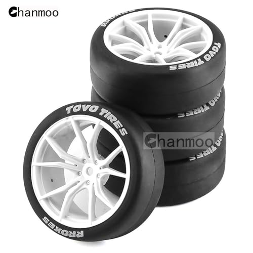 1/10 RC Drift Tires and Plastic Wheels Rims Rally Racing Tyres 12mm Hex for 1:10 Scale On Road Touring Street Car Tamiya Traxxas HPI KYOSHO XV02 XV01 TT01 TT02 PTG2 A959 4PCS (A White) - color: A White