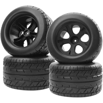 RC 12mm Hex Hub 4.64''OD Rubber Tires & Wheel Rim Compatible with 1/10 Scale Traxxas Rustler Slash HPI Redcat Volcano ExceedRC Infinitive RC Monster Truck Set of 4