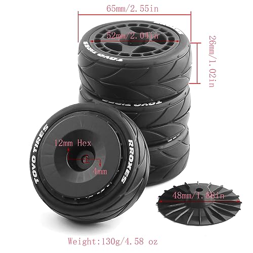 Lifehead 65mm On Road Rubber Tires& Wheels Rims 12mm Hex Hub for HPI Ken Block's Tamiya XV01 TT01 TT02B Kyosho FAZER MK2 Lc Racing PTG HSP RGT RC 3RACING D5 1/10 RC Rally Car - color: Black 1