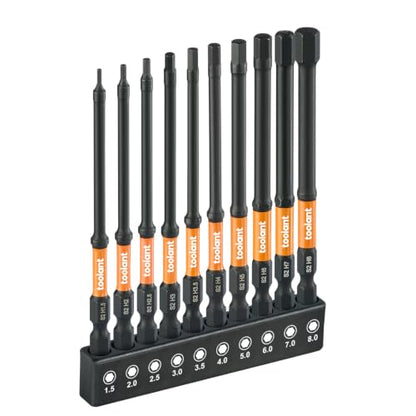 toolant Impact Hex Bit Set, Metric, 10-Piece | CNC-machined tips, S2 alloy steel body, hardened core, magnetic fastener retention, impact-driver use - size: 1.5mm-8mm(10pcs)